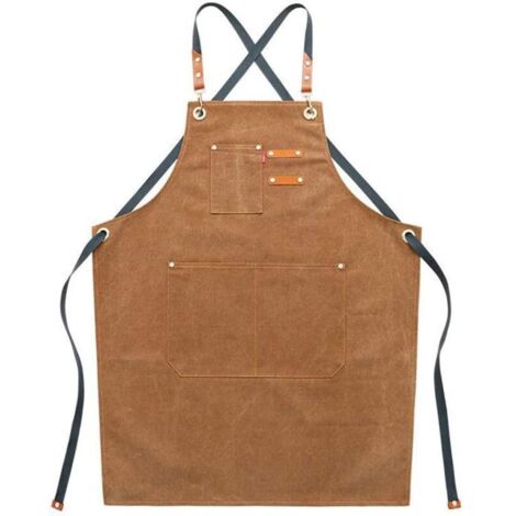 UlisemTabliers de travail en toile pour homme avec poches, sangle réglable et grandes poches, tablier de cuisine-marron
