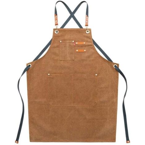 UlisemTabliers de travail en toile pour homme avec poches, sangle réglable et grandes poches, tablier de cuisine-marron