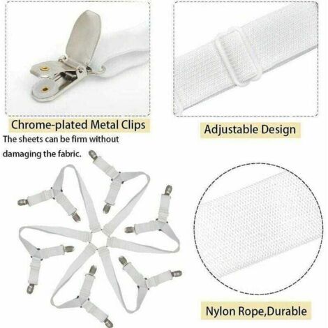 UlisemTendeur Drap Housse Lit Drap Réglable Attache Drap Housse élastique 3 Voies 6 Ctés Feuilles De Literie Bretelles Drap De Lit Attaches Pour Draps De Lit Coussin De Canapé Matelas Blanc