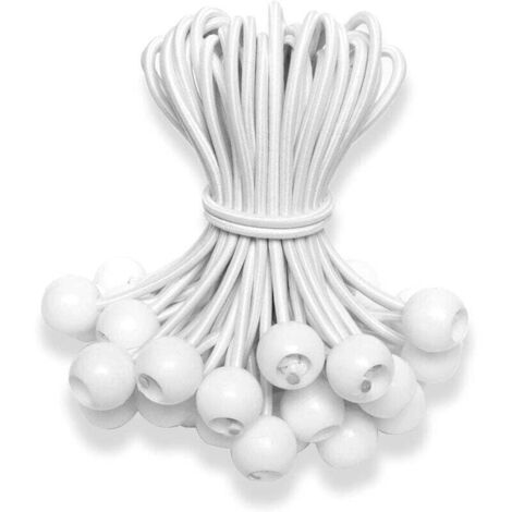 UlisemTendeur Elastique 50 Pièces, Tendeur Bache 10cm, Corde Elastique, Sandow Elastique, Tendeur en Caoutchouc, Cordons Élastiques avec Boules pour Pavillon, Bâche, Tente (Blanc)