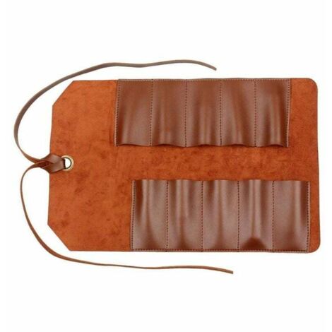 UlisemTool Rouleau de sac en cuir Pochette 10 poches Multi-user Organizer Wrap pour Woodworking Clé Clé brun clair, poche à outils