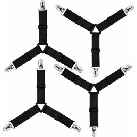 UlisemTriangle Tendeur Drap Housse Réglable, Fixation Sangle de Maintien pour Literie, Drap Lit, Housse Repassage, Matelas, Canapé (Noir, Lot de 4)