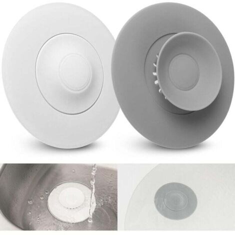 UlisemUniversal-Abflussstöpsel, 4 Stück, Ø 10 cm, Weiß + Grau, Silikon, Integrierter Filter für Essensreste und Haare, Abflüsse bis Ø 80 mm für Spüle, Waschbecken, Badewanne, Ablauffilter