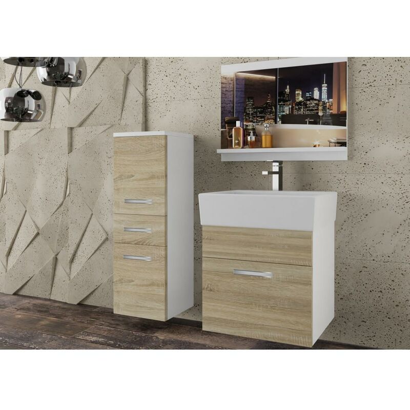 

ULLA - Conjunto de baño - 4 piezas - Muebles altos - Lavabo de porcelana - Sonoma