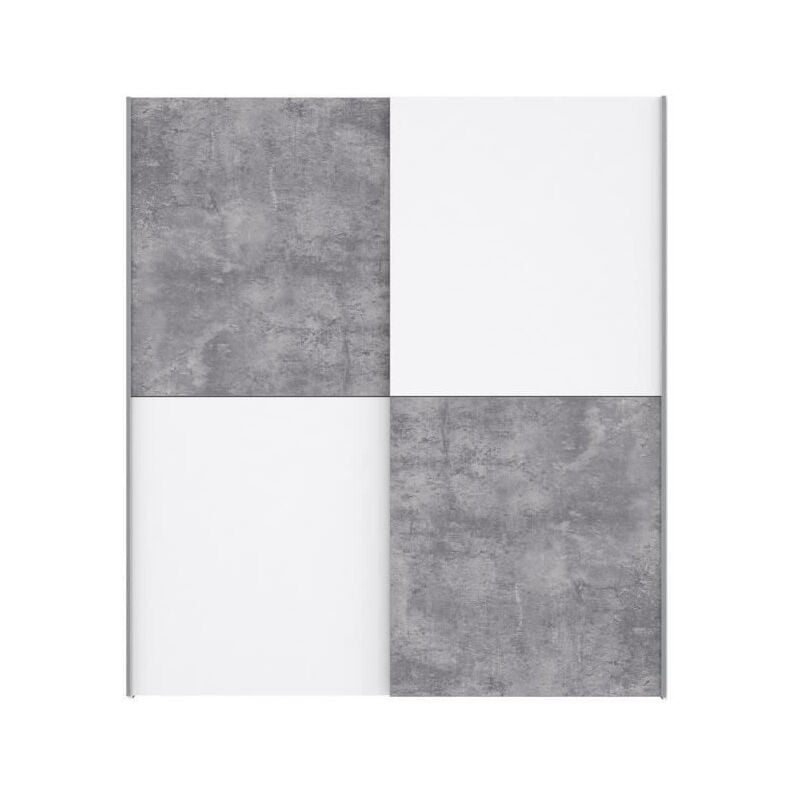 ULOS Armoire 2 portes coulissantes - Decor beton gris clair et blanc - L 170.3 cm - Gris et blanc