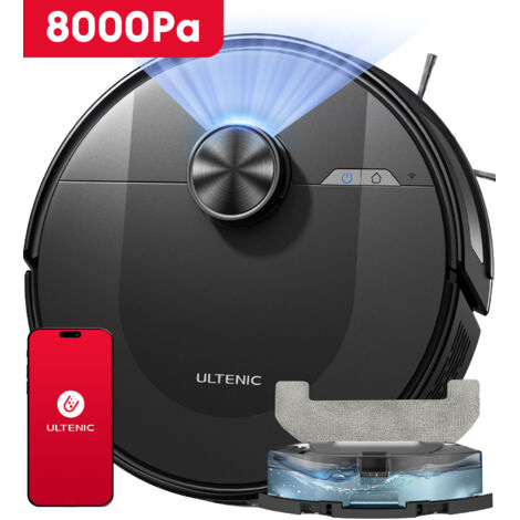Ultenic – Aspirateur robot laveur 8000 Pa – Navigation LiDAR – 200 min d'autonomie – Contrôle par Alexa, Siri, Google Assistant