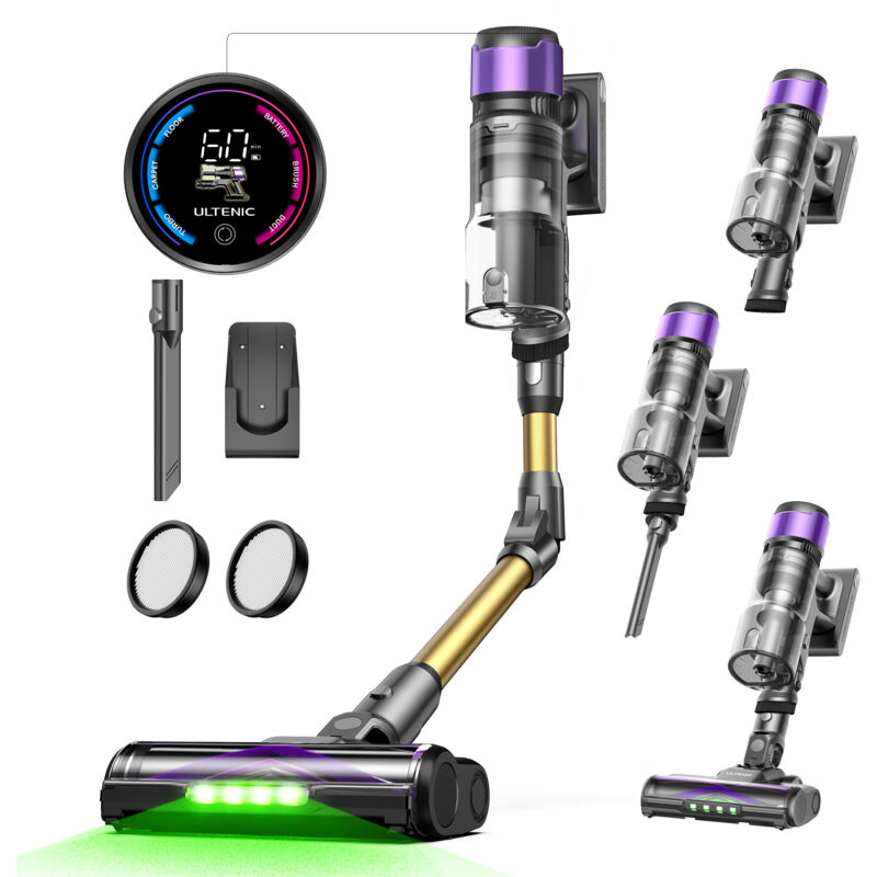 Image of ULTENIC Ultenic - U20, Hyper-Powerful Cordless Upright Vacuum Cleaner 60KPA,600W, GreenEye™ Technology, 60 mins Autonomy, 1.5L, Foldable Tube, Crevice