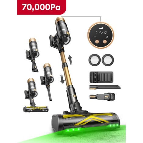Ultenic UU15, Aspirador vertical sin cable hiperpotente 70KPA,600W, Tecnología GreenEye™, 70 min de autonomía, 1,5L, Cepillo antiencrespamiento
