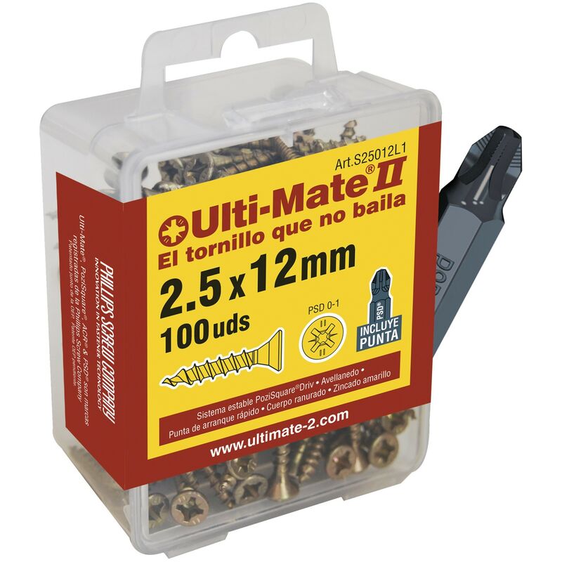 

Ulti-Mate Ii S50060L1 - Tornillo De Alto Rendimiento Bicromatado En Caja L1 De 41 Uds. (5,0X60 Mm)