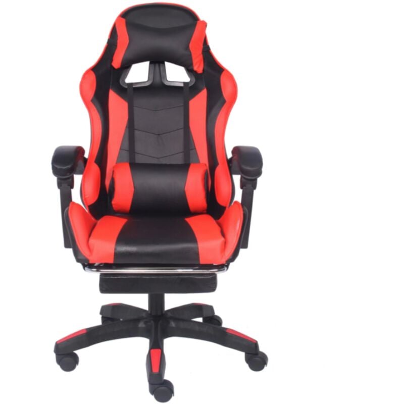 Concept-usine - Chaise de gaming massante noire et rouge avec repose pieds ultim