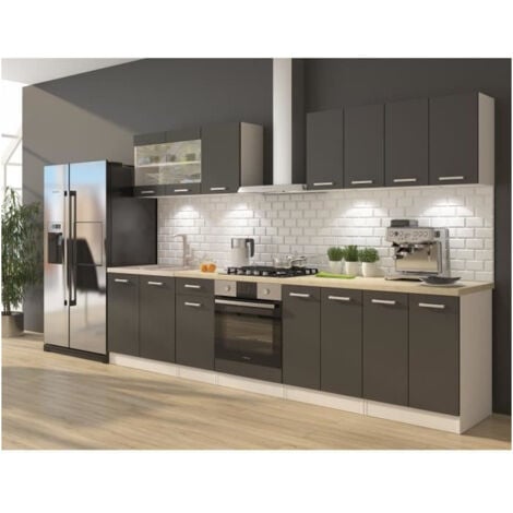 Estrada - cuisine complète d'angle + modulaire l 300 cm 8pcs - plan de  travail inclus - ensemble armoires meubles cuisine - blanc-noir - Conforama