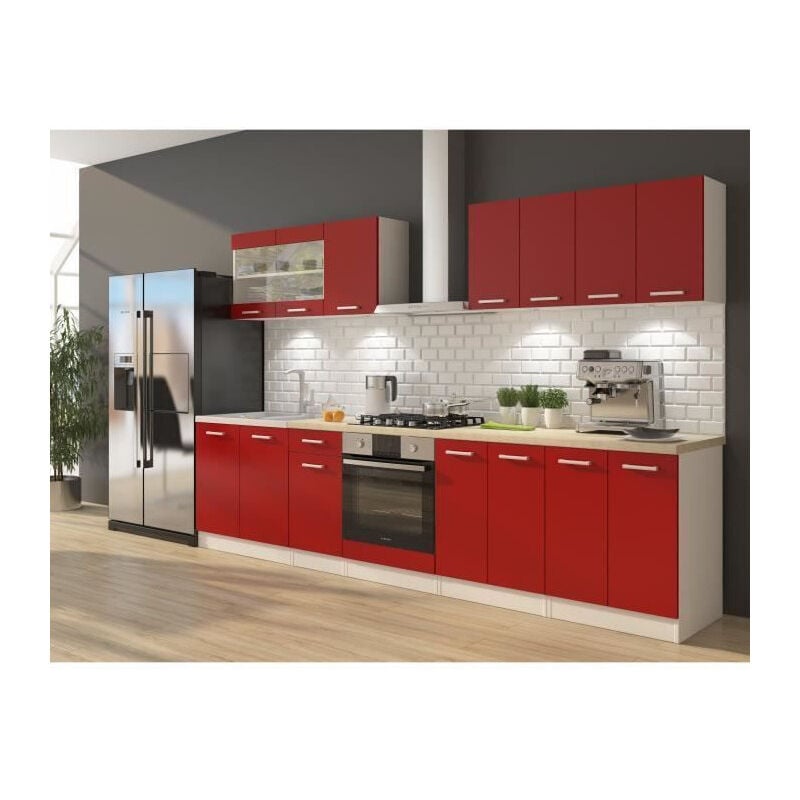 ULTRA Cuisine complete avec meuble four et plan de travail inclus L 300 cm - Rouge mat