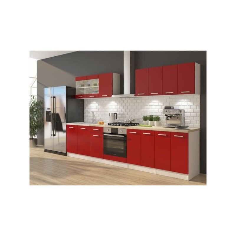 Sans Marque - ultra Cuisine complete avec meuble four et plan de travail inclus l 300 cm - Rouge mat