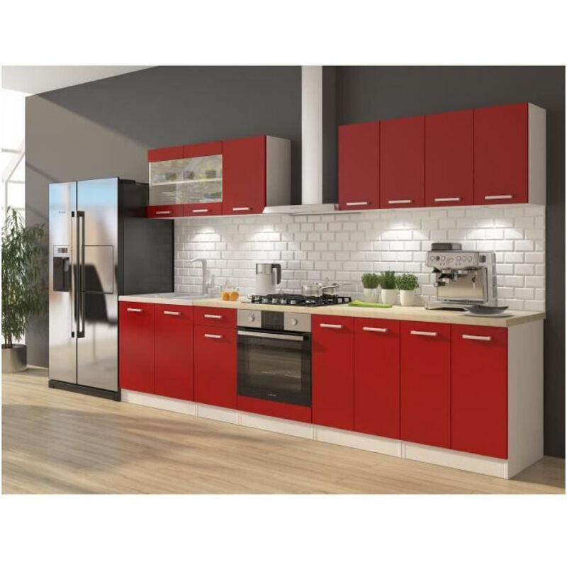 ULTRA Cuisine complete avec meuble four et plan de travail inclus L 300 cm - Rouge mat