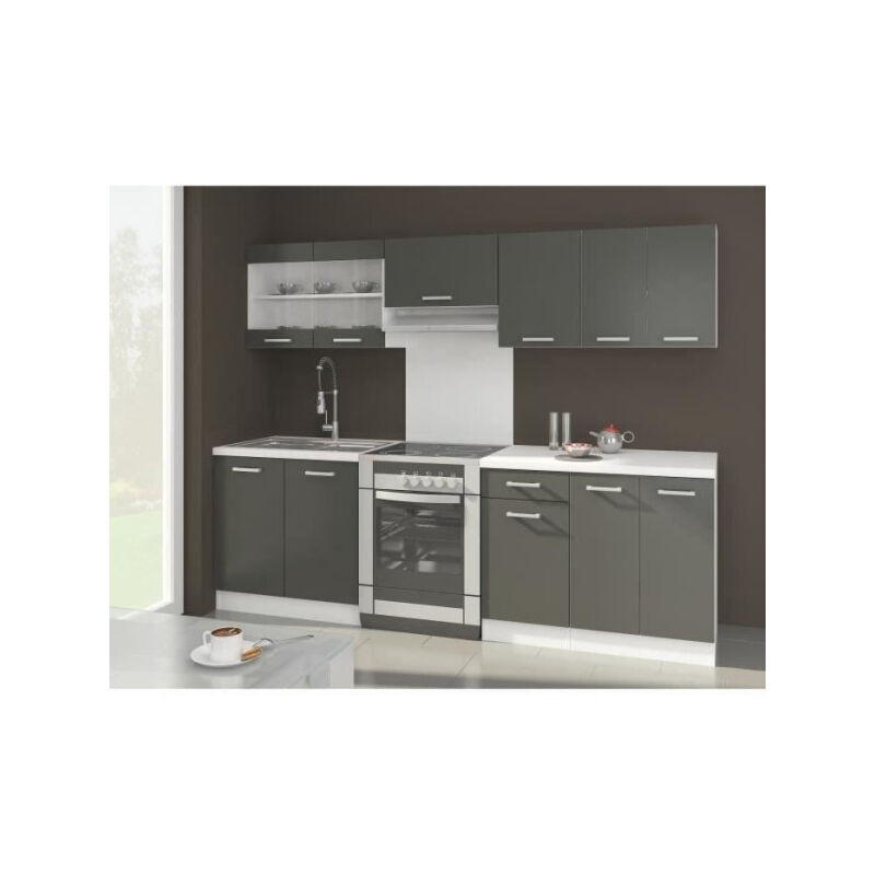 Sans Marque - ultra Cuisine complete avec plan de travail l 2m40 - 7 éléments -Gris mat