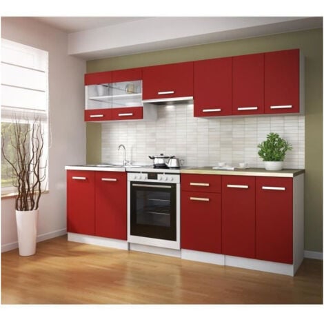 ULTRA Cuisine complete avec plan de travail L 2m40 - Rouge mat
