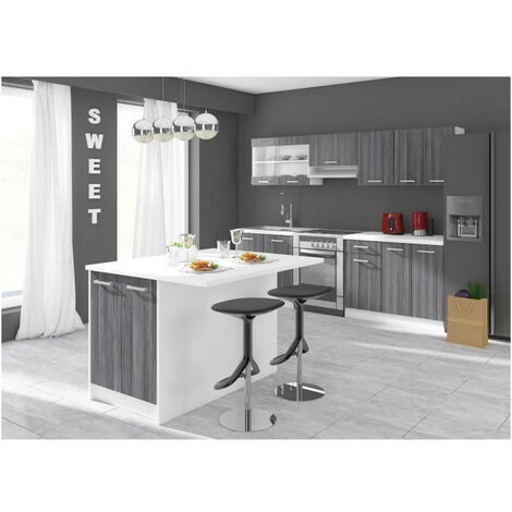ULTRA Ilot central L 100 cm avec plan de travail - Décor chene gris