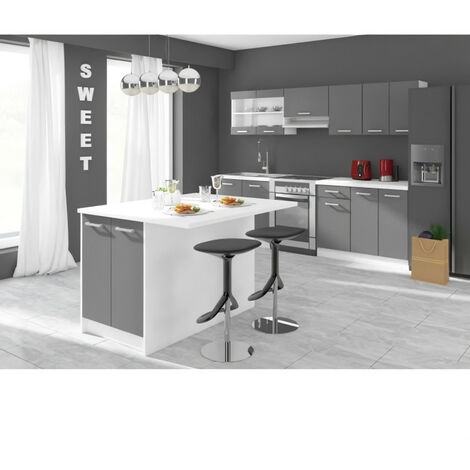 ULTRA Ilot central L 100 cm avec plan de travail - Gris mat