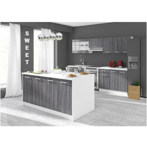 ULTRA Ilot central L 164 cm avec plan de travail - Décor chene gris