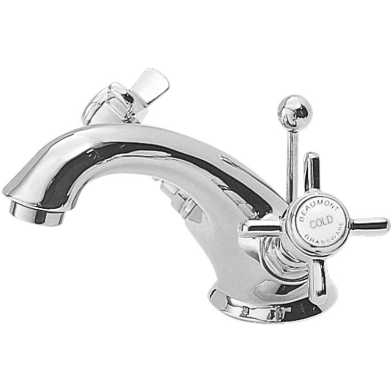 Beaumont Luxury Mono Basin Mixer Tap Dual Handle with Pop Up Waste - Chrome - Nuie