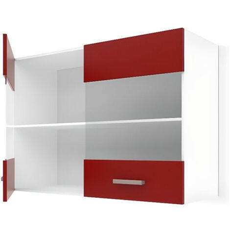 ULTRA Meuble haut vitre de cuisine L 80 cm - Rouge mat