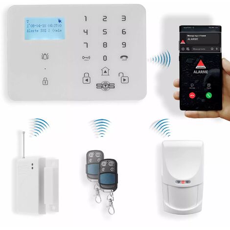 Ultra Secure – Alarme maison GSM sans fil – Centrale 4G avec 1 détecteur PIR et 1 détecteur d'ouverture – 2 télécommandes – Alimentation 9-24V DC