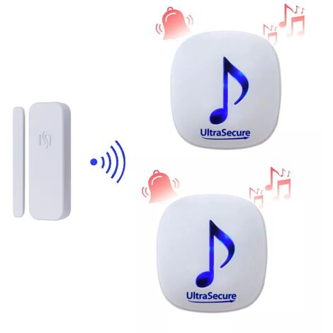 Ultra Secure – Carillon sans fil 300m – Détecteur d'ouverture autonome – 2 carillons avec 35 mélodies – Volume réglable jusqu'à 105 dB - DA600