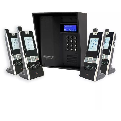 Ultra Secure – Interphone sans fil 600m pour collectifs – Écran LCD rétroéclairé – 4 combinés rechargeables – Résistance IP54 – Alimentation sur piles ou 12-24V DC - UltraCOM3