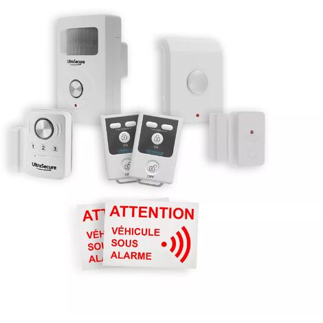 Ultra Secure – Kit alarme sans-fil évolutif pour camping-car et bateau – 3 détections (choc, ouverture, mouvement) – 3 sirènes 130dB – Installation rapide