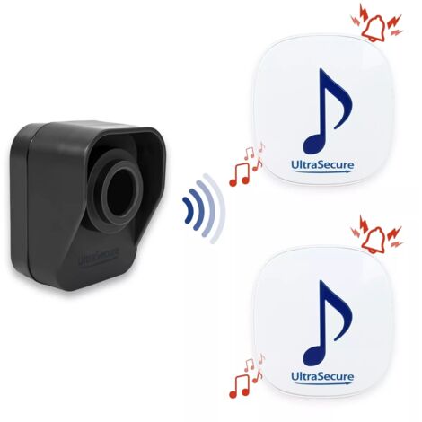Ultra Secure – Kit alerte de passage 600 mètres – 2 carillons avec 35 mélodies – Détecteur de mouvement autonome – Alimentation 3 piles AA - DA600