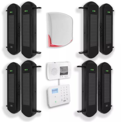 Ultra Secure – Kit barrière infrarouge solaire sans fil 900m – Alarme GSM avec sirène 120 dB – Double détection pour sécurité renforcée - DA600