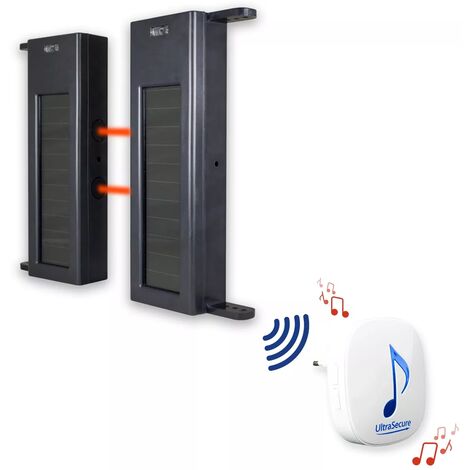 Ultra Secure – Kit de barrières infrarouges solaires – Alerte de passage sans fil avec carillon DA600+ – Portée de détection 60m – Alimentation solaire
