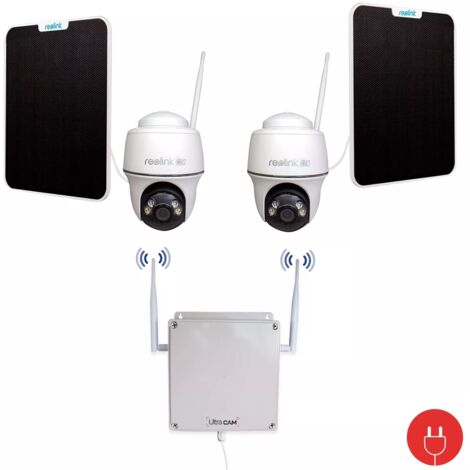Ultra Secure – Kit de vidéosurveillance 4G IP65 avec 2 caméras motorisées solaires 4K – Vision nocturne jusqu'à 10m – Détection de mouvement intelligente