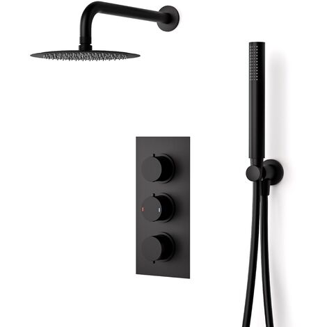Ultra Slim Wall Mounted Overhead Shower Complete Matte Black Set