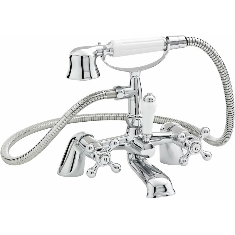 Viscount Small Handset Bath Shower Mixer Tap Pillar Mounted - Chrome - Nuie
