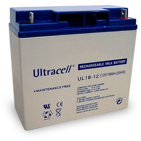 Ultracell Batterie au plomb 12 V, 18 Ah (), Filetage (M5) Batterie au plomb (UL18-12)
