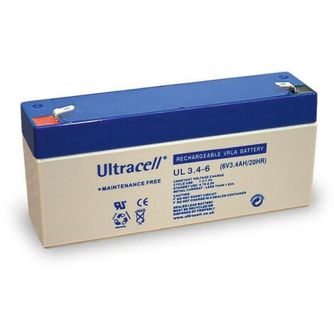 Ultracell Batterie au plomb 6 V, 3,4 Ah (UL3.4-6), Faston (4,8 mm) Batterie au plomb (UL3.4-6)