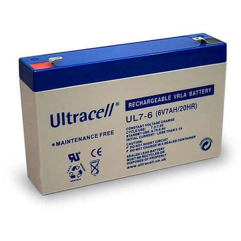 Ultracell Batterie au plomb 6 V, 7 Ah (UL7-6), Faston (4,8 mm) Batterie au plomb (UL7-6))