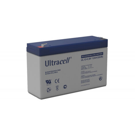 Ultracell – Batterie plomb étanche UL126 6V 12Ah – Technologie VRLA sans entretien – Pour alarme et onduleur – Dimensions 151x51x99mm