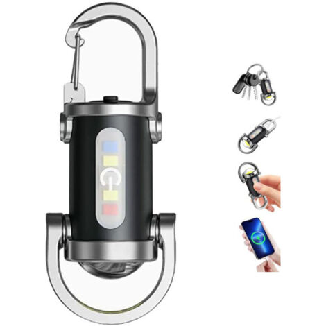 Ultrahelle LED-Taschenlampe, USB-C-aufladbar, Selbstverteidigung, wasserdicht, 7 Modi, Schlüsselanhänger-Taschenlampe für Camping, Outdoor-Aktivitäten, Notfälle und Angeln