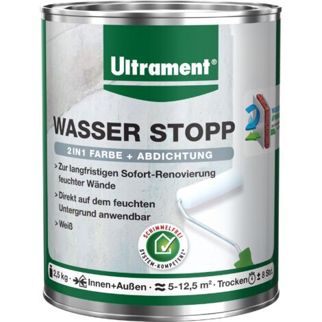 ULTRAMENT Wasser Stopp, 2in1 – Farbe und Abdichtung, weiß, 2,5 Kg