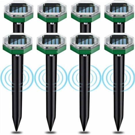 Ultraschall-Maulwurfsvertreiber – 8-teiliges Set – IP65 wasserdicht – 7500 Quadratfuß Reichweite – Solarzellen