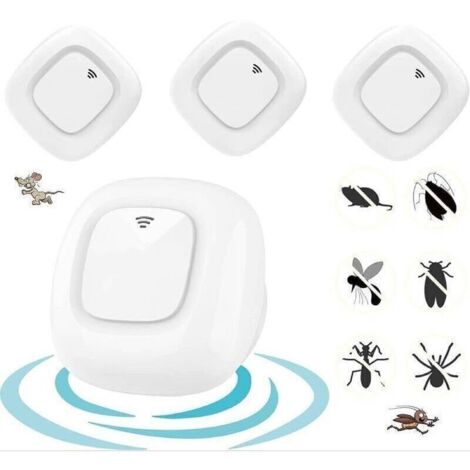Ultraschall-Mückenabwehrgerät, elektronisches Mückenabwehrgerät für den Innenbereich, wehrt Mücken, Ratten, Spinnen, Kakerlaken, Fliegen und andere Schädlinge ab, 4er-Packung