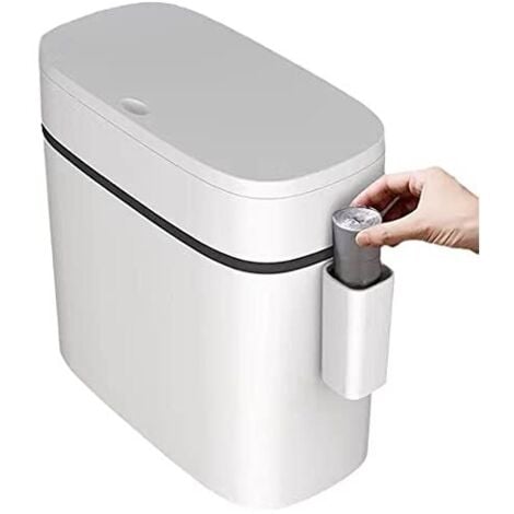 SUNXURY Ultraschlanker Mülleimer aus Kunststoff mit Deckel, rechteckiger Aufdrückeimer für Badezimmer, Schlafzimmer, Küche und Büro, weiß (12 Liter)