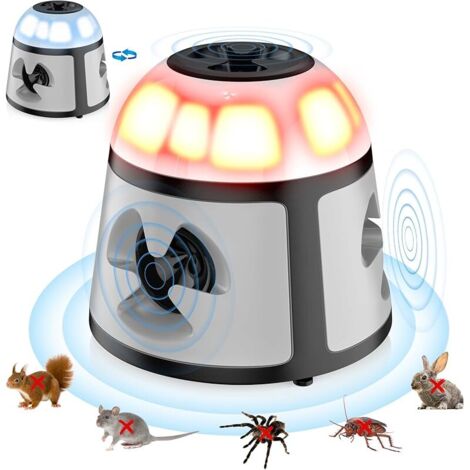 Ultrason Souris et Rats 360°, 4 Modes Répulsif Souris avec Lumière Clignotante, 200 M² Répulsifs Anti-Taupes Anti Souris Plug in, Extérieur Intérieur pour Rongeurs, Araignées, Cafards, Mites