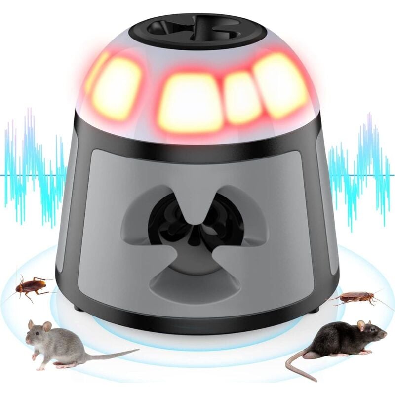 Ultrason Souris et Rats, Repulsif Souris Ultrasons 360° Anti Souris avec Lumière LED Appareil Ultrason pour Nuisible Rongeurs Plug in Répulsif
