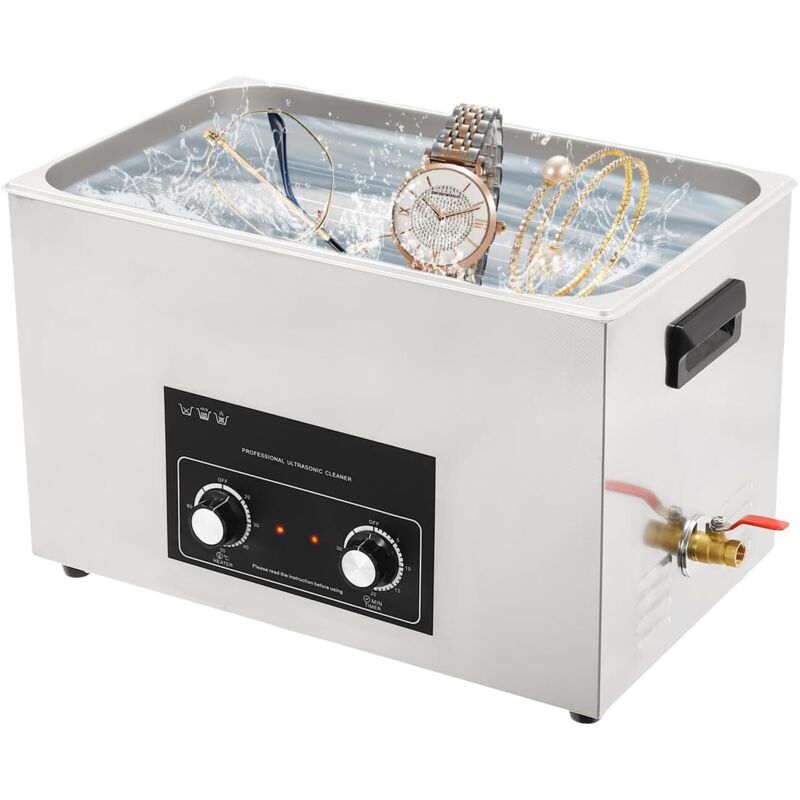 Ultrasonic Cleaner 30 L with Stainless Steel Tank and Adjustable Temperature Control - Professional Deep Cleaning for Jewelry Tools and More