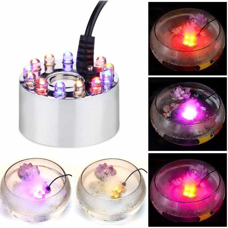 Betterlife - Ultrasonic Mist Maker Fogger Air Humidifier 12 LED Fontaine Fontaine Étang avec Adaptateur Secteur Argent