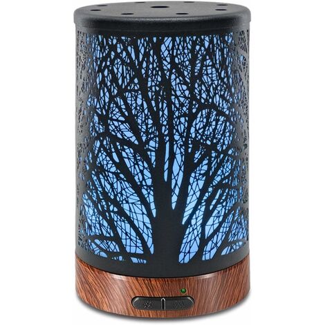 Ultrasonique Diffuseurs d'Huiles Essentielles Electrique ferreuse 100ml,Silencieux Humidificateur,Minuterie et Arrêt Automatique sans eau, 7 couleurs changeants pour La Maison Spa Yoga Massage (Arbre)