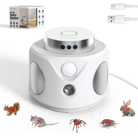 Ultrasons Souris et Rats avec 3 Emetteurs à Ultrasons, 3 Modes Anti Souris Répulsif Souris Brancher avec 9 Lumières Stroboscopiques, 360° Anti Rongeurs pour Rat Araignée Moth